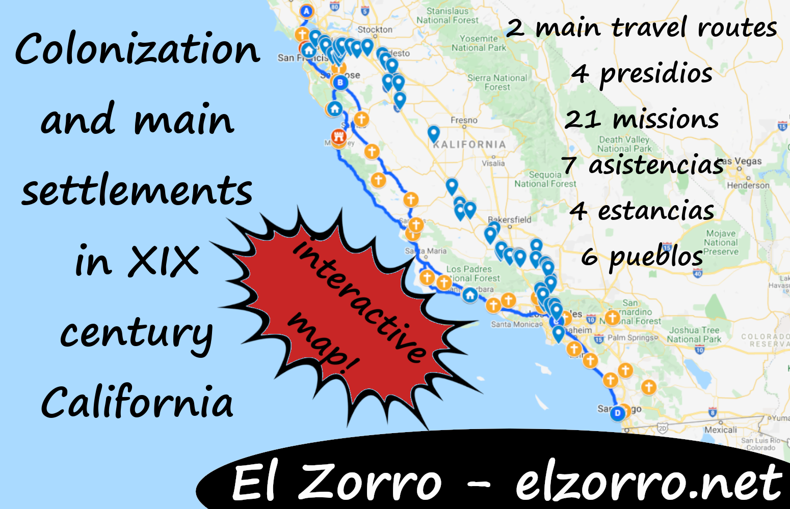 Colonization and main settlements in XIX century California ENG
